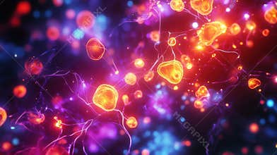 Vibrant Confocal Microscopy Image Showcasing Glowing Cellular Structures