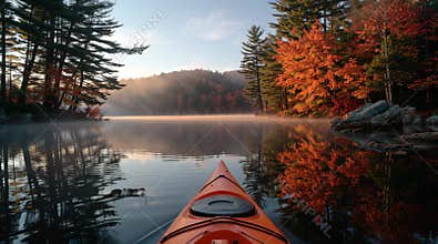 Explore serene autumn kayaking on a misty lake surrounded by vibrant fall foliage