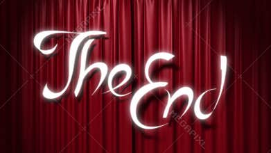 Closing red curtain with a title