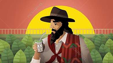 argentina gaucho farmer drinking hot yerba mate infusion
