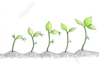 Modern graphic illustration featuring a continuous one-line drawing of the tree planting process, from seeds sprouting