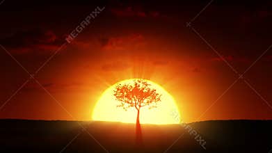 Growth of a tree at sunrise