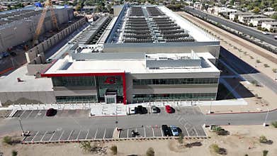Drone shot over the QTS Data Center under construction in downtown Phoenix in Nvidia, Arizona