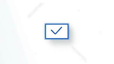 Blue check mark icon inside white frame on minimalist white background. concept of verification, approval, minimalism