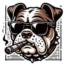 Cool Bulldog Illustration with Sunglasses and Cigar – Retro Style