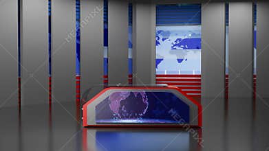 3D Virtual TV Studio News, Backdrop For TV Shows .TV On Wall.3D Virtual News Studio Background