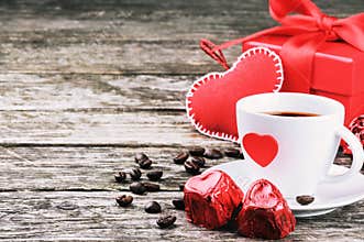 St Valentine's breakfast with coffee and chocolate