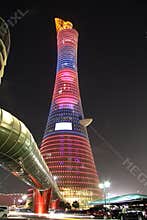 Aspire Tower aka Torch hotel in Doha, Qatar at night