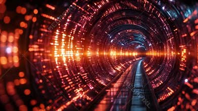 Visual representation of quantum computing concepts in a futuristic tunnel. Generative AI
