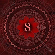 Vintage Red Letter S in Mandala Floral Pattern Frame