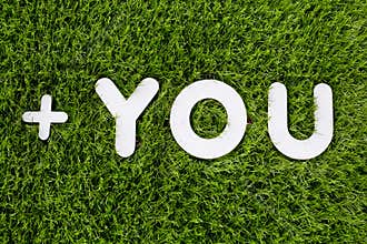 YOU text made of white wood design element on grass backg