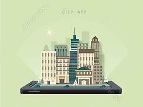 City scenery app concept in flat design
