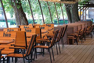 Empty Outdoor Restaurant Terrace Before Opening Hours