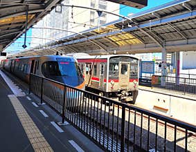 A local and limited express train next to each other