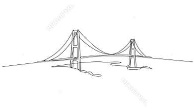 animated continuous line drawing of a suspension bridge