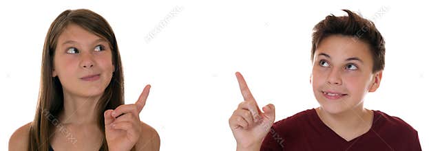 Young teens or children pointing with their finger
