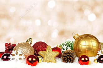 Christmas ornaments with twinkling background