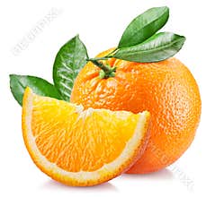Orange with leaves over white.