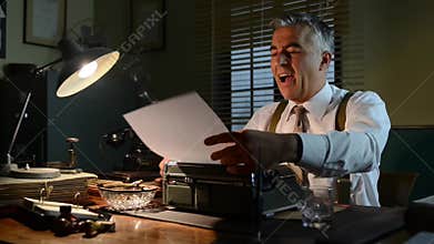 Busy vintage reporter throwing away crumpled paper