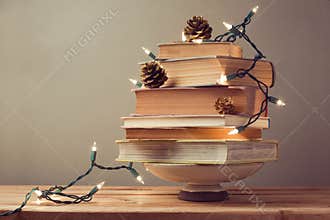 Christmas tree made from books. Alternative Christmas tree