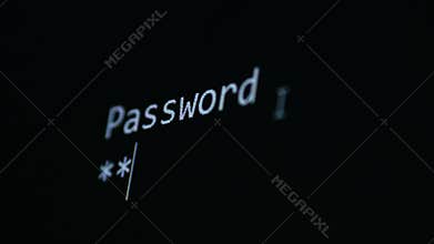 Close-up. Entering computer password. 4K.