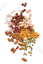Nuts and seeds isolated on white