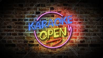KARAOKE sign on a brick wall background