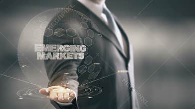 Emerging Markets with hologram businessman concept