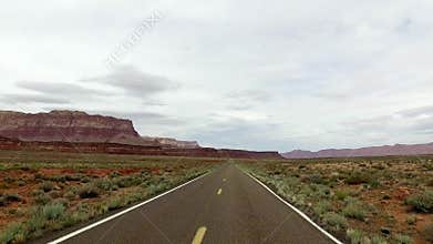 Incredibly beautiful spring landscape in Utah. Road driving POV. Geological formation weather water erosion. Nature
