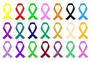 Awareness ribbons various colours and causes for Cancer