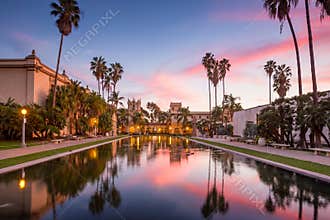 Casa De Balboa at sunset, Balboa Park, San Diego USA