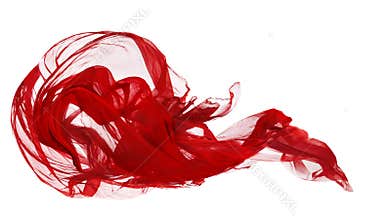 Red Cloth Isolated Over White Background, Fabric Freeze Motion, Waving Flying Textile