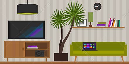 Living room home interior vector illustration