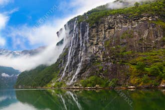 Waterfall in Geiranger fjord Norway