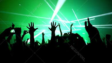 Lot of people clapping at rave party