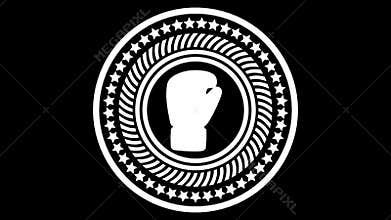 3d sports badge, golden boxing glove surrounded with animated metal rings
