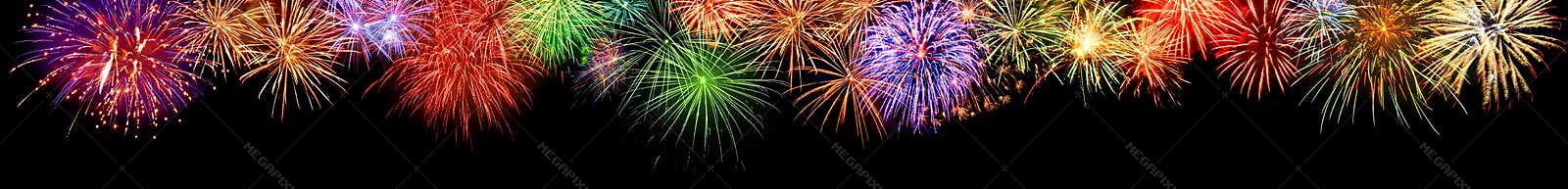Colorful fireworks border, extra wide format