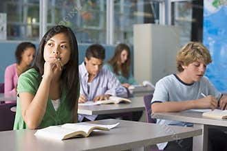School children in high school class