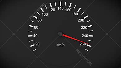 Car speedometer and moving pointer on it.