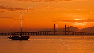 Sunrise and Sunset in Penang Bridge George Town, Penang Malaysia