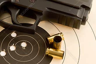 Bullseye target and gun