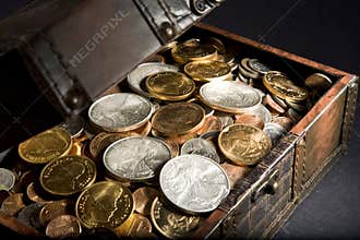 Treasure Chest with Gold and Silver