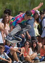 Skater during contest at summer urban festival