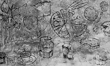 Food drawing on cement wall