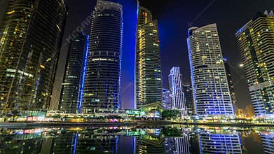 Residential buildings in Jumeirah Lake Towers timelapse hyperlapse in Dubai, UAE.
