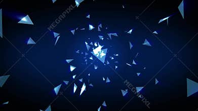 3D Abstract blue polygon geometric triangle light shape zooming. Geometry triangle shape motion graphic background pattern