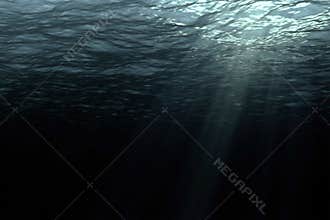 Deep dark ocean waves from underwater background