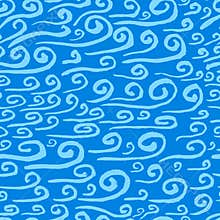Abstract seamless pattern. Hand drawn artistic ink curves. Blue