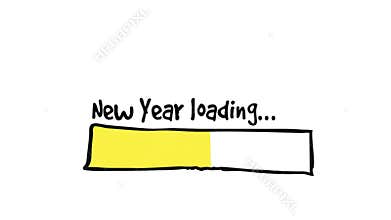 Hand drawn New Year loading status bar with fireworks at the end. Celebration, anniversary, party concept. Loopable HD animation