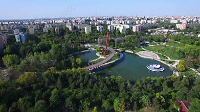 Aerial flight above Moghioros park, Bucharest city, Romania